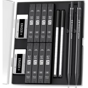 Four Candies Metal Mechanical Pencils 0.5 & 0.7 mm, 2PCS Mechanical Pencils with Dual Spring, 8 Tubes Lead Refills, 2PCS 4B Erasers and 18PCS Eraser Refills, Mechanical Pencil Set for Writing Drawing