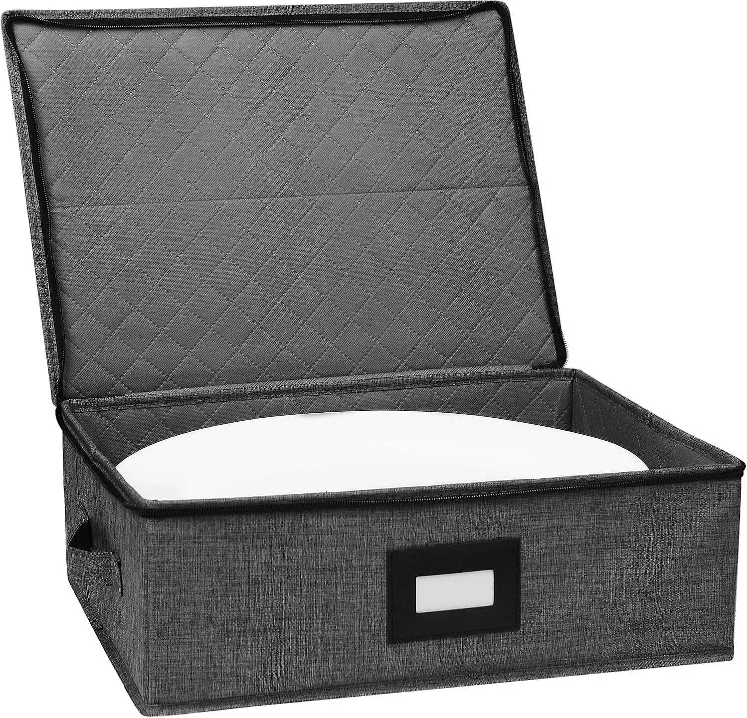 China Storage Containers, Platter Storage for Dinnerware Transport | 5 Large Felt Dividers Included, Hard Shell and Stackable 17" x 13" x 6" (Black)