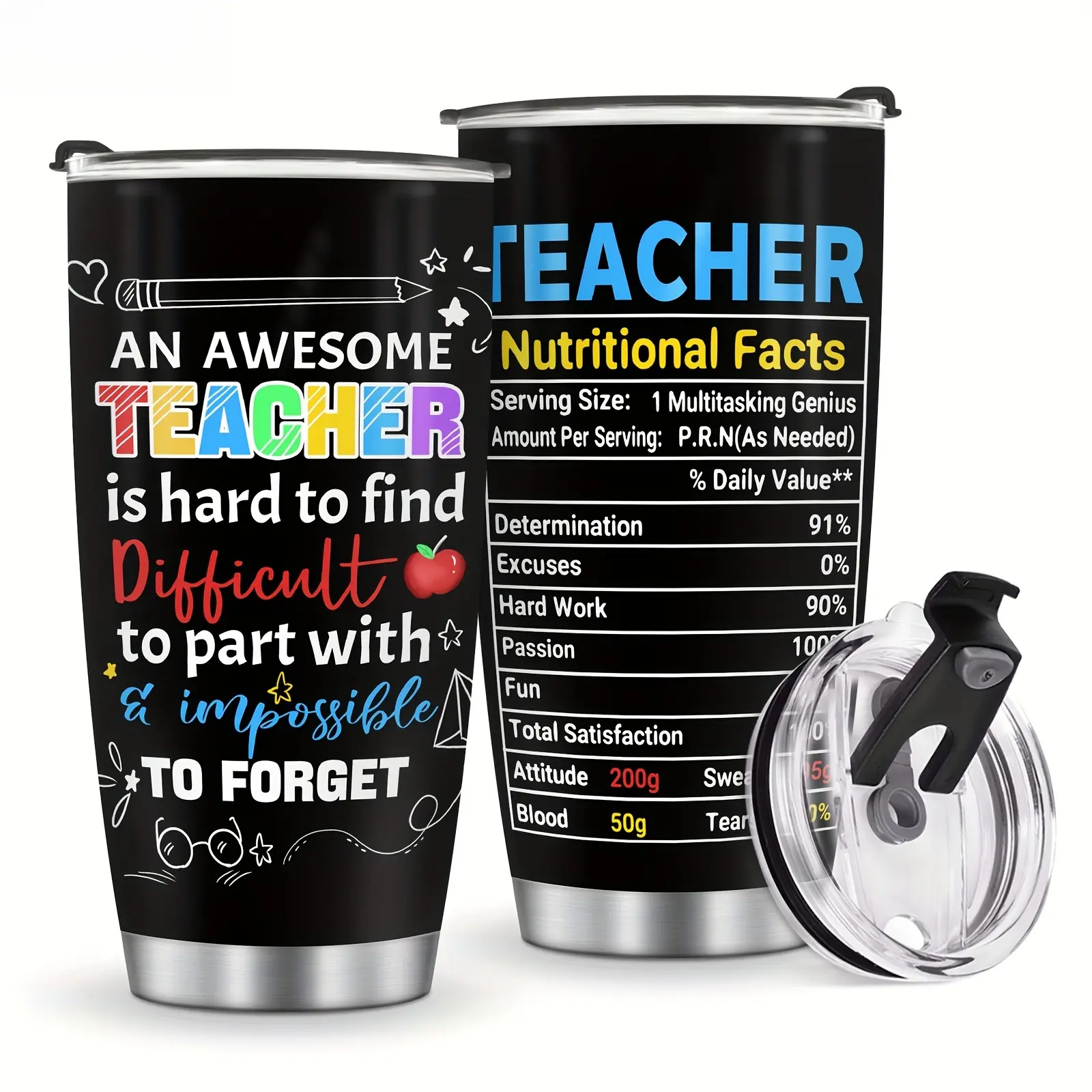 1pc Teacher Chrismas Birthday Gift - Teacher  Tumbler - Teacher Stainless Steel Insulated Coffee Tumblers - Gifts for Teachers Appreciation - Teacher Nutrition Facts Mug - Gift for Teachers from Students on Teacher  Valentine Gift 20oz