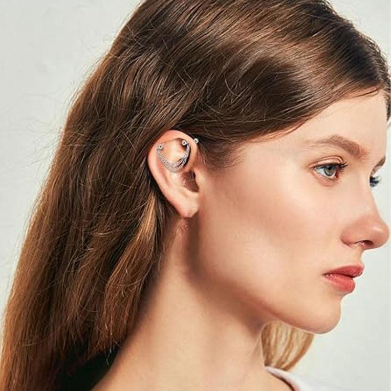 19pcs Industrial Barbell Piercing Jewelry, Stainless Steel Industrial Earrings for Men, Chain Dangle Cartilage Helix Piercing Jewelry