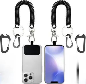 Phone Tether Lanyard Anti Theft Strap with Carabiner - Anti-Drop Outdoor Accessory for Skiing, Hiking, Cycling, Fishing & Climbing - Fit Most Cell Phones (Black+Black) Clip Detachable