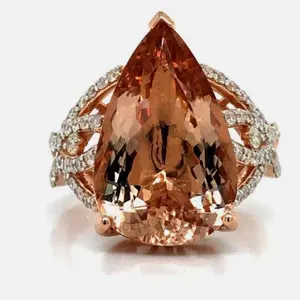 Morganite Ring w/ Fancy Diamond Shoulders, Pear Shape