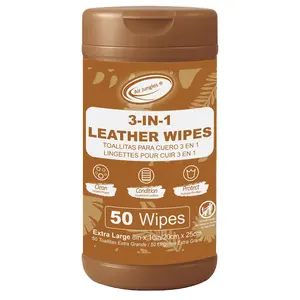 Air Jungles 3in1 Leather Wipes 50 Count, Extra Large 8" x 10" Size, Clean Condition Protect Wipes for Leather Furniture Auto Car Interior Shoes Boots Bags Apparel and Vinyl