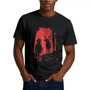 Cotton Graphic Tees Streetwear Gifts Black Demonic Goat Woods Forest Satanic Goth Alternative T-Shirt