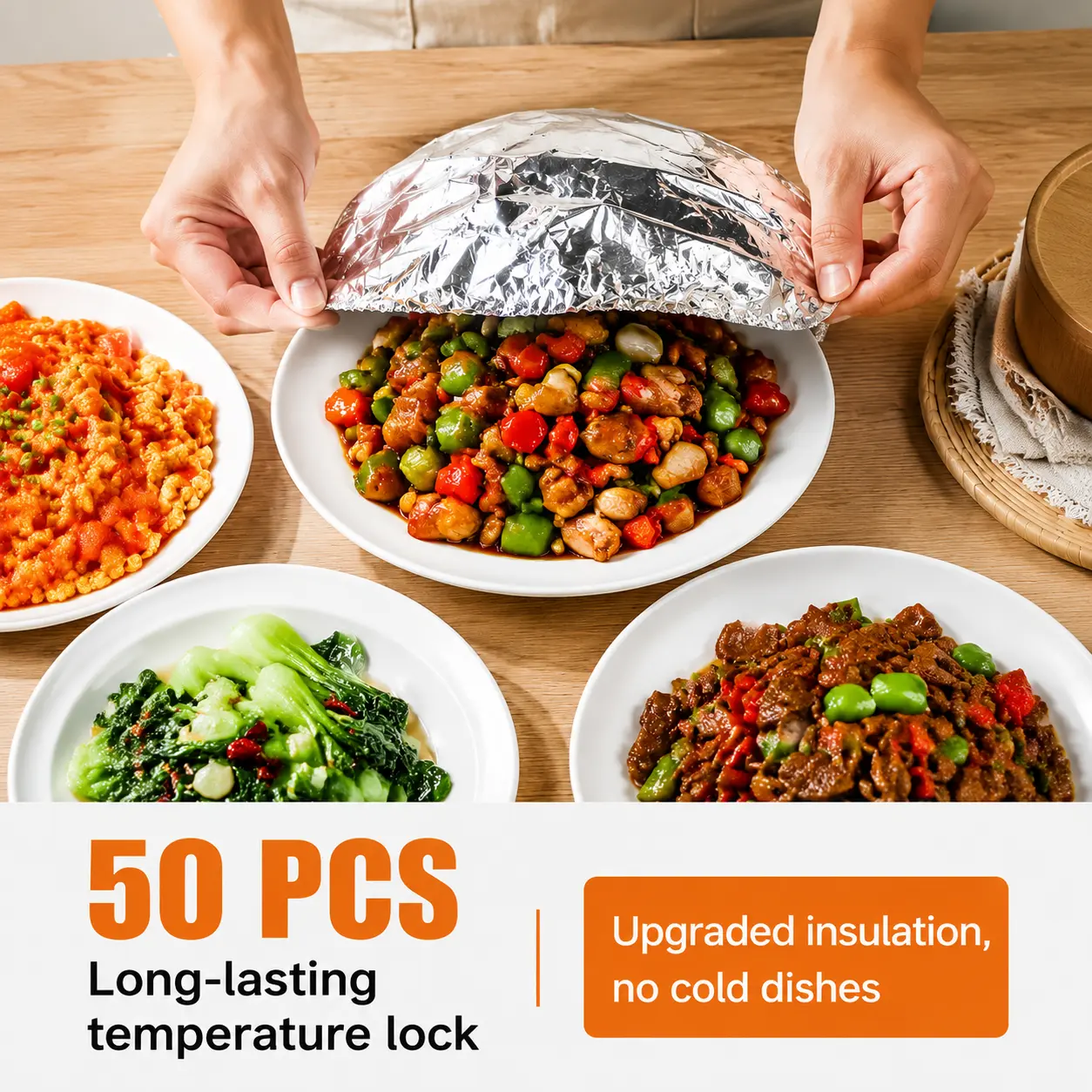50pcsReusable Aluminum Foil FoodCovers, 2026 New Thickened Heat-ResistantMaterial with Continuous Warmth, Fresh KeepingFood Cover for Home Kitchen Meals VegetablesFruits Leftovers #SummerWins #DealsForYouDays