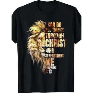 Christian I Can Do All Things Through Christ Lion Faith T-Shirt1James men's shop,Regular,american