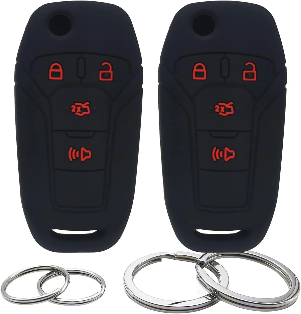 2 Pcs Silicone Flip 4 Buttons Key Fob Cover Remote Case Keyless Rubber Protector Holder Compatible with Ford Fusion N5F-A08TAA 164-R7986 3248-A08TAA