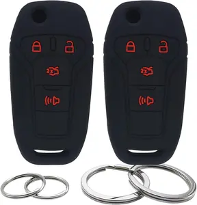 2 Pcs Silicone Flip 4 Buttons Key Fob Cover Remote Case Keyless Rubber Protector Holder Compatible with Ford Fusion N5F-A08TAA 164-R7986 3248-A08TAA