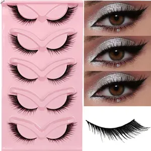 5 pairs of luxurious cat eye false eyelashes - thick and fluffy, with elongated tail cat eyes and fox eyes suitable for stage, party, and festival use, enlarging eyes, suitable for beginners, and reusable