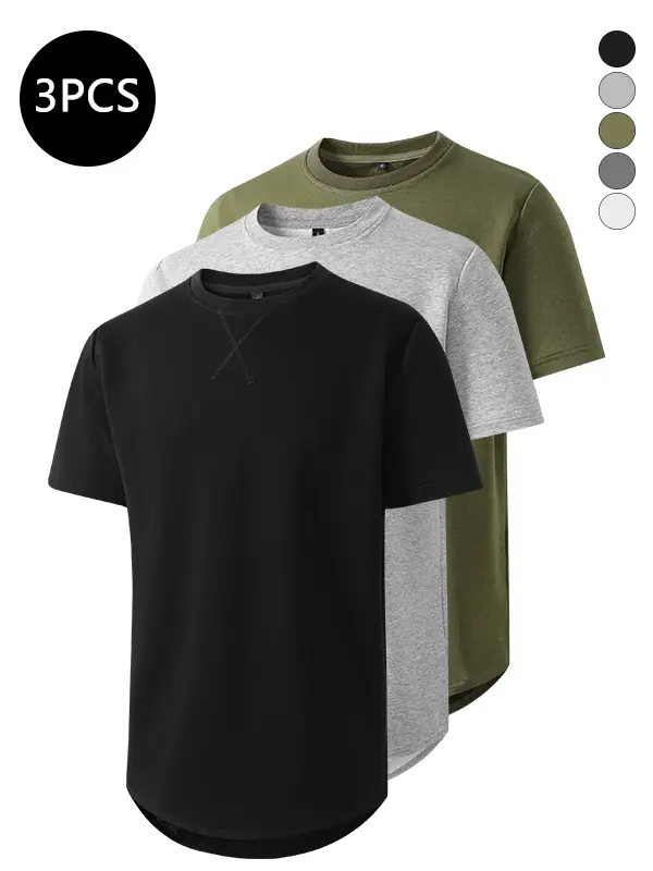 3-Pack Men’s Summer Lightweight Breathable Short-Sleeve T-Shirts — Trendy High-Street Street Style for Sports, Fitness, and Running Tops
