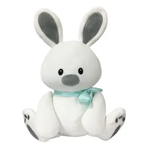 212 MAIN Cute Furry Cloud Bunny Dog Toy - Borders Unlimited Sweet Dreams Design, Teal Ribbon, Polyester Fibers, Machine Washable, for Pet Owners with 3+ Year-Old Dogs, Ideal for Soft Cuddles