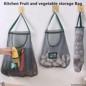 Reusable Hanging Mesh Storage Bags, Breathable Kitchen Fruit Vegetable Net Pouch, Durable Organizer for Ginger Garlic Potatoes Onions Home Kitchen Supplies
