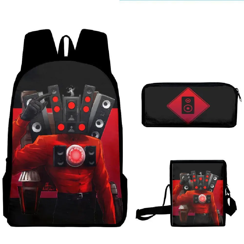 Black Red Sci-Fi Audio Figure Print Backpack Set Lightweight Laptop Storage Kit