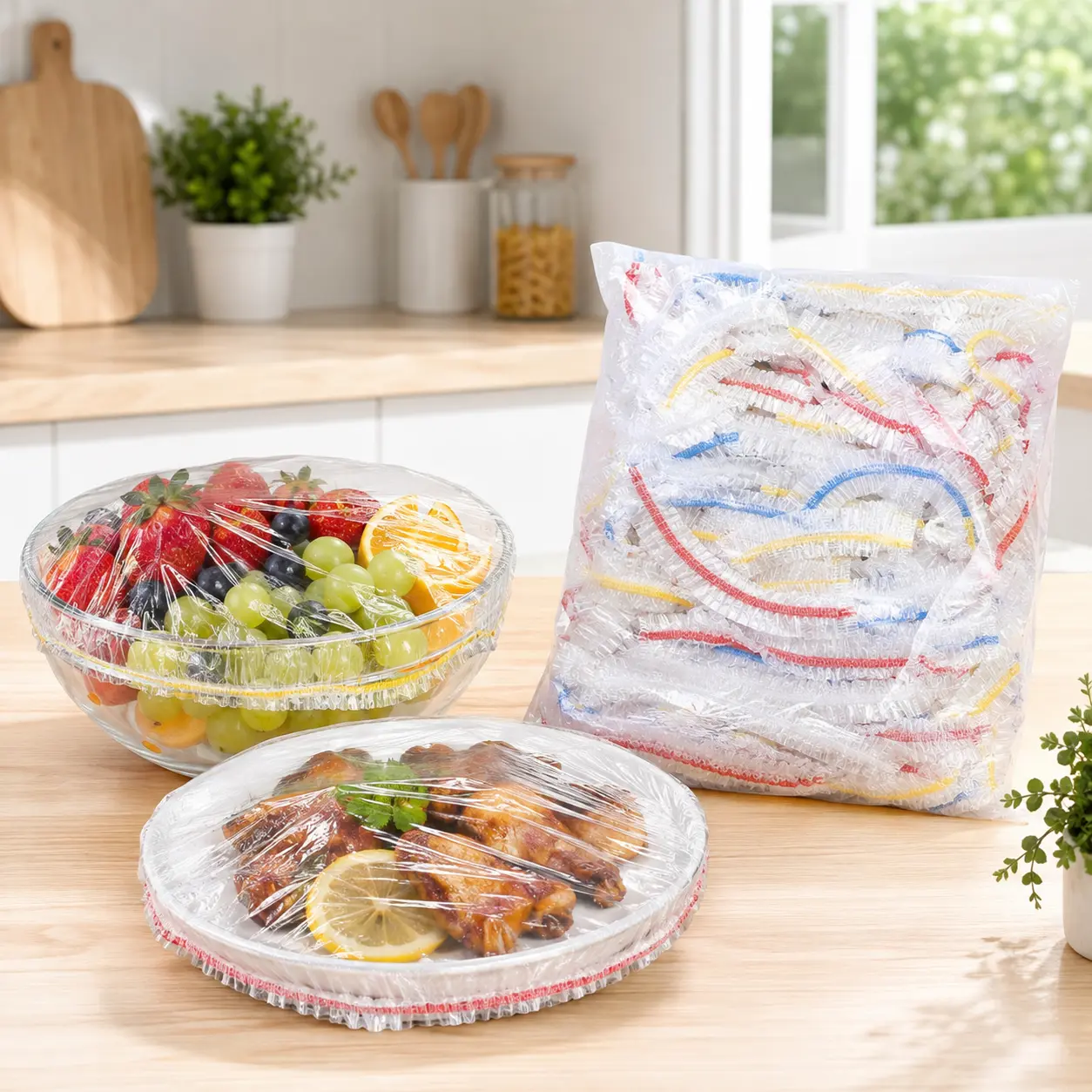 Food Grade Stretchy Sealable Cover, 100 PCS Elastic Stretch Plastic Bowl Covers for Storage, Disposable Fresh-Keeping Covers for Bread Proofing, Picnic, BBQ and Leftover Storage