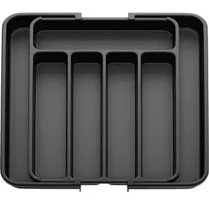 Silverware Organizer - Expandable Kitchen Drawer Organizer, Adjustable Utensil Organizer, Cutlery Drawer Organizer for Forks, Knives, Multipurpose Kitchen Organizers and Storage Solution, Black Boxes Buckle