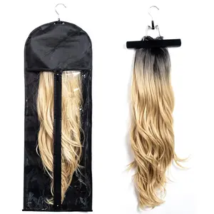 1 Pack Extra Long Hair Extension Holder Wig Storage Bag with Hanger Hairpieces Ponytail  Storage Carrier Case for Store Style Hair Travel Hair Extensions Bag Black Color