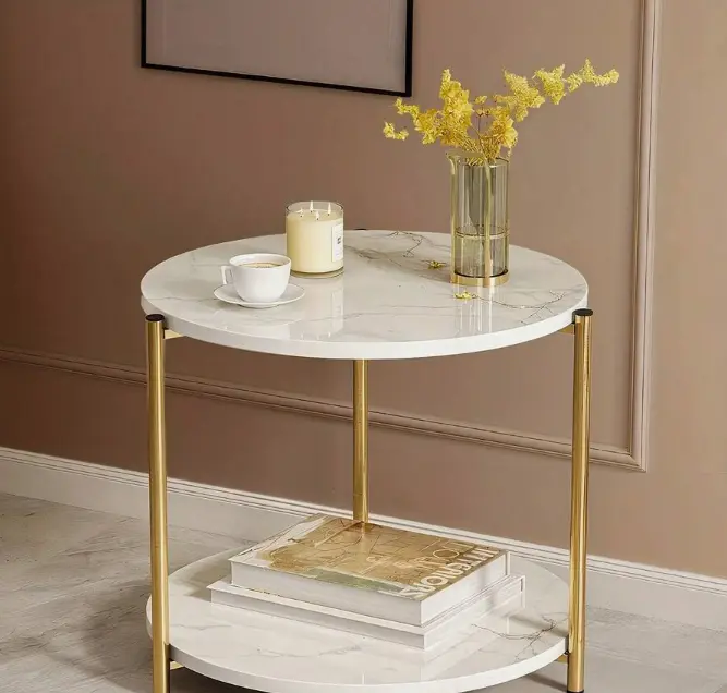 2-Tier Round Coffee Table, Modern Indoor Side End Table for Living Room, Bedroom, Contemporary End Table, Indoor Side Table Accent Side Table