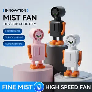 Robot Desk Fan with Nano Mist Spray, 4-Speed Portable Humidifier Cooling Fan, Quiet Turbo Personal Table Fan with Digital Display for Office, School & Home