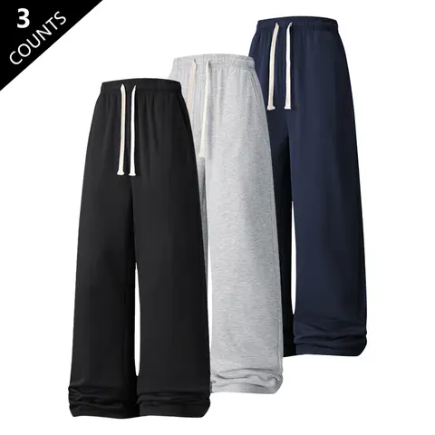 3 Pack Men's Autumn Straight-Leg Sports Pants, Outdoor Running Fitness Walking Casual Jogging Trousers, Outdoor Running Pants, Everyday Activewear, Multi-Pack Athletic Pants, Men's Workout Pants, Straight-Leg Design, Machine Washable Fabric