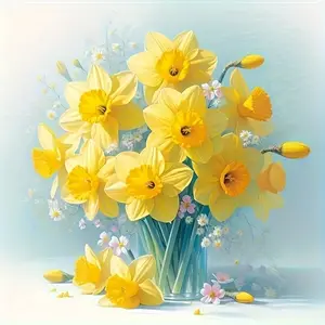 1 piece, [Yellow Daffodil], 5D diamond painting, frameless, includes tool kit. All-natural round diamond painting, diamond art embroidery kit, suitable for home decoration, handmade relaxing gift, Handmade Gifts, Flower Embroidery