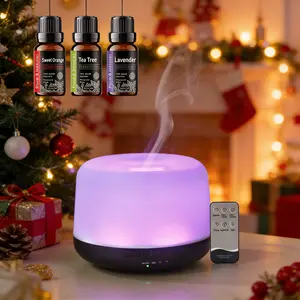 500ml Essential Oil Diffuser & Humidifier Ultrasonic Remote Control Auto Shut-Off BPA-Free for Bedroom Office Aromatherapy Gift Set 2-in-1 Air Purifier with Colorful LED Flame relaxing Dual Spray Ultrasonic Humidifier aroma fire usb Quiet Mini home