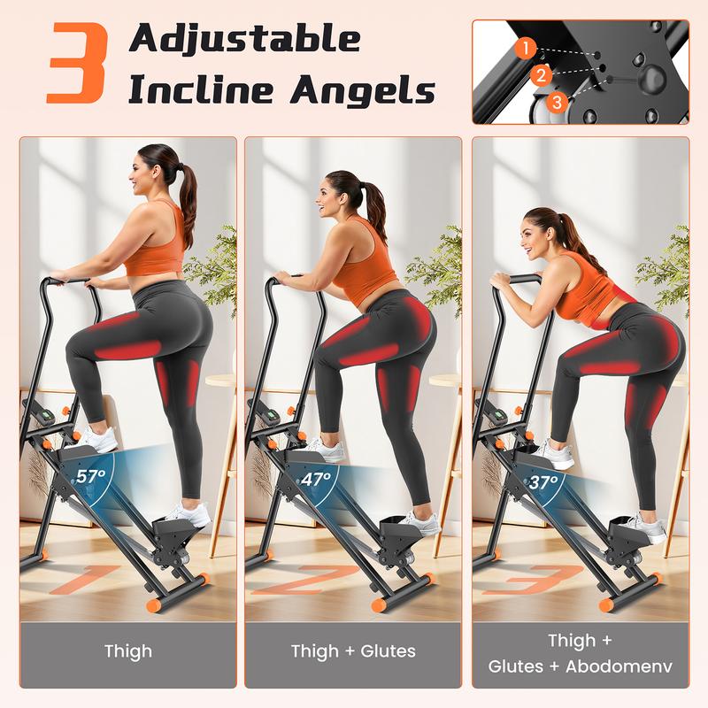 Stair Stepper with Springs, Stairt Stepper for Home Gym Exercise 3-Level Incline & 3-Level Adjustable Resistance Compact Foldable Quiet Stairmaster for Home Cardio Full-Body Workout