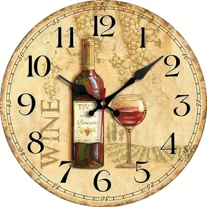 Elegant Vintage Wine-Themed Silent Wall Clock - Rustic Decorative Timepiece with Wooden Frame, Non-Ticking for Home, Living Room, Bedroom, Office - AA Battery Operated (Battery Not Included), Clock for Living Room