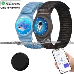 Children's nylon AirTag bracelet with cute cartoon pattern, with soft silicone full coverage hidden AirTag, suitable for Apple location tracker items, AirTag compatible with Apple (iOS only), AirTag children's watch bracelet, AirTag protective case.