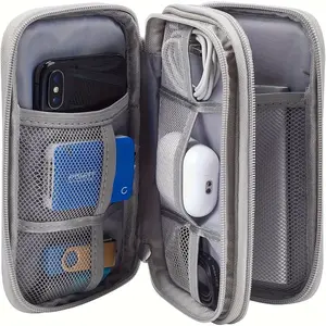 Durable polyester portable cable storage bag - compact travel technology accessory box, for storing cables, chargers and small items, hand-washed or dry-cleaned, available in pink, black, white, navy blue, Durable Pouch