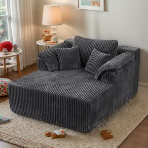 Eyisean 60'' Oversized Chaise Lounge Chair Indoor, Non-Assembly Deep Seat Sofa Bed Corduroy Sleeper Cloud Boneless Couch with 2pcs Pillows for Reading, Living Room, Apartment