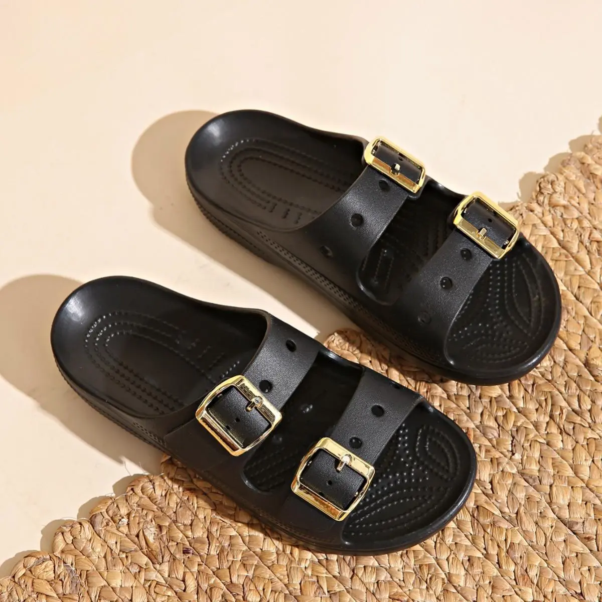 Women's Summer Platform Double-Buckle Beach Sandals and Soft-Soled Outdoor Slippers