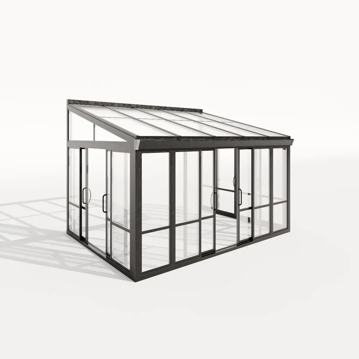 Sliding Door Tempered Glass Sunroom Greenhouse Patio Home Addition Black 12' Wide with Double Sliding Doors & UV Protection