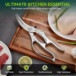 Poultry Stainless Steel Scissors, Aluminum Handle, Ultra-Sharp Kitchen Shears for Chicken Bones and Meat, Dishwasher Safe