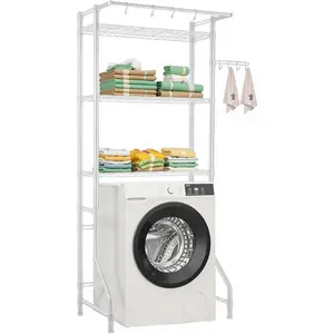 VEVOR Over The Washer and Dryer Storage Shelf, 3 Tier Laundry Room Drying Rack with Hanger Rod and Hooks, Adjustable Over Washer and Dryer Shelves, Laundry Room Shelf Storage Space Saver, BlackVEVOR Super Brand Day