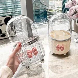 360 °   Rotatable Makeup Brush Storage Box, Dustproof Cosmetic Organizer, Beauty Organizer, Large Capacity Makeup Organizer for Bedroom Bathroom