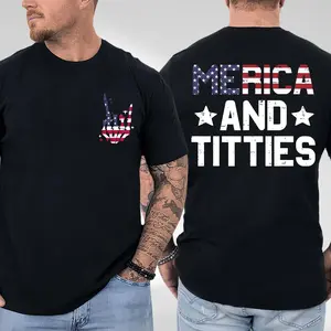 Merica And Titties 2 Sided T Shirt, American Fourth of July Teemmer Short Sleeve Shirt, All Season