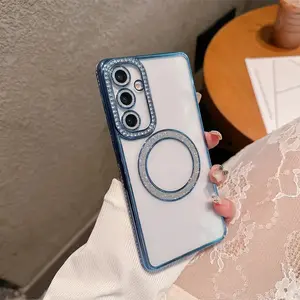 Trendy Shiny Rhinestone Clear Phone Cover, Compatible with Samsung A56 A55 A54 A36 A34 A26 A16 A05 And Other A-Series Models, Featuring a Magnetic Wireless Charging Case.