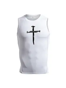 Men's Cross Print Sleeveless Top, Vest Top, Regular Fit Casual Breathable Round Neck Top for Summer, Men's Top for Daily Wear, Round Neck Tank