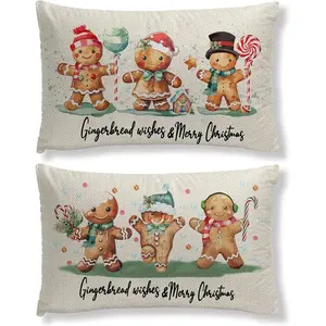 2Pcs Christmas Gingerbread Pillow Covers, Vintage Winter Pillowcase Decor, Xmas Decorations for Home Farmhouse Sofa Couch