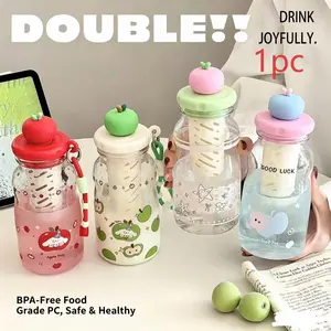 Dopamine Large Capacity Plastic Cup, Cartoon Big Eye Design, High Aesthetic Straw Cup with Handle, Anti-Drop Ice Bucket Cup