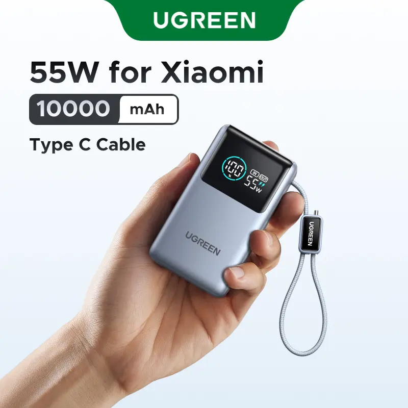 UGREEN Nexode Pro Power Bank 10,000mAh 45W, Compact Portable Charger, Built-in USB-C Cable, PD Super Fast Charging Battery Pack with Digital Display for iPhone 17/16 Pro Max Air/Galaxy S26 Ultra Blue,Summer Sale