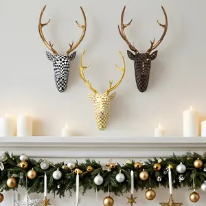 Mosaic Deer Head Wall Hanging Animal Statue, Grid Antler Decorative Piece, Home Decor Ornaments, Home Decoration for Living Room and Entranceway
