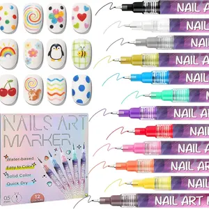 12 Colors Nail Art Marker Set, 3D Nail Art Pen, 0.5mm Nail Art Graffiti Pen Set, Vibrant Colours, Waterproof and Quick-Drying, Quick Dry Formula, Versatile Use, Ideal for Graffiti, Pointillism and DIY Nail Art, Nail Art Tools, Manicure