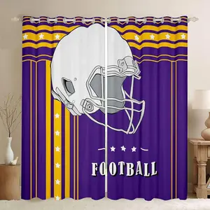 Sport City Blackout Curtains Football Gifts Curtains,Sports Team Style Curtains & Drapes for Teen Girls Football Helmet Window Treatments,Purple Yellow White