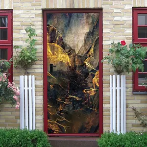2pcs   Modern Abstract Mountain Texture Wall Sticker Living Room Entrance Background Decor Self Adhesive Removable Waterproof Art Mural Nordic Style Home Wall Decoration Golden Line Stereo Visual Effec