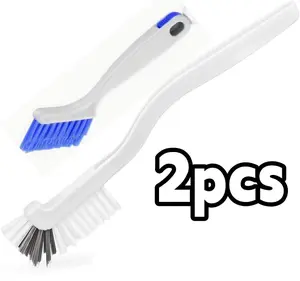 2pcs Cleaning brush, small scrubber, kitchen sink, bathroom brush. Cleaning brush with sliding door or window function, suitable for household dishwashers, tile lines, and deep cleaning of window tracks (Silvery white)