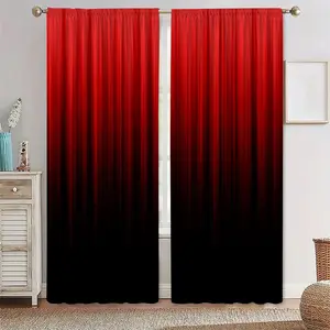 Red Black Gradient Design Curtain, 2 Counts Modern Simple Rod Pocket Curtain, Home Decor for Bedroom, Living Room, Window, Kitchen, Office