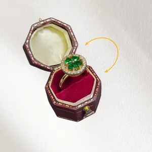 Green Four-Leaf Clover Shape Rotating Stress Relief Adjustable Open Ring, Unisex Casual Daily Wear, Simple Design Jewelry【Without the ring box】