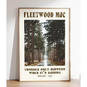 Fleetwood Mac 70's Vintage Music Poster with Song Lyrics Print, A Retro Wall Art and Photo Decor Gift for Music Lovers with Nostalgic Rock and Roll Charm.