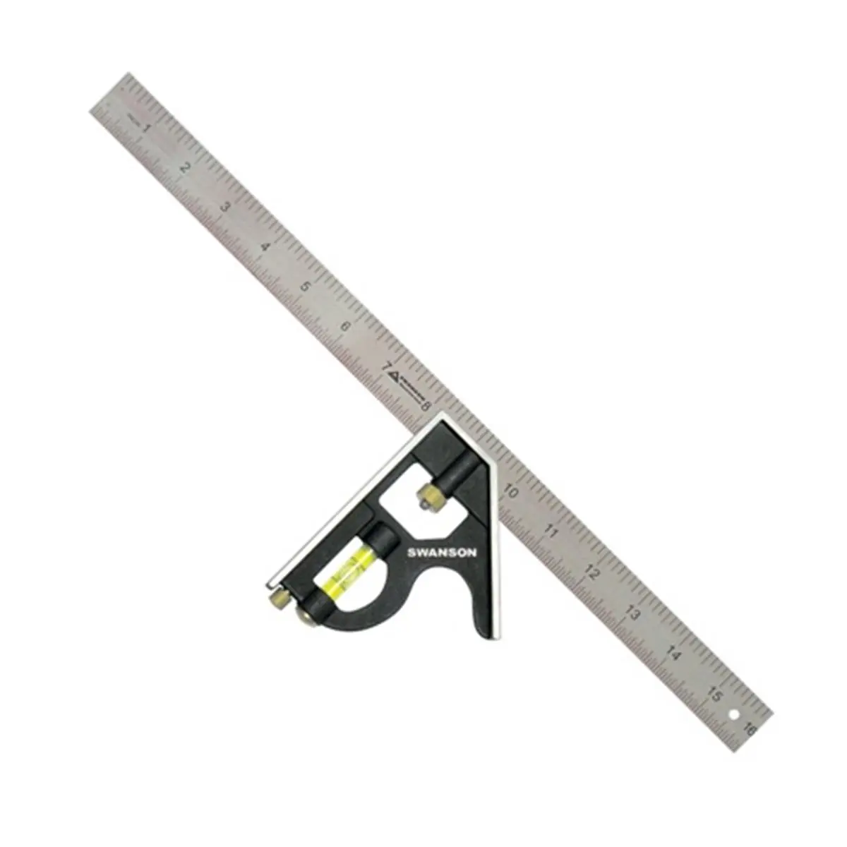 Swanson TC134 Pro Combination Square - 16 in. Hand Measuring Tool, T-Square Ruler for Depth Gauging, CNC Machined Surfaces, Spring-Loaded Brass Hardware, Impact-Resist Stainless Steel Build, Level Vial, Black Precision Etchings, Long-Haul Durability